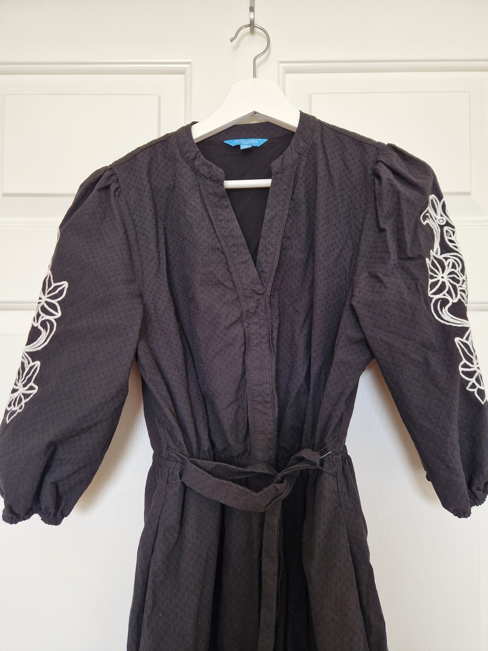 Draper James Black Midi Dress with White Sleeve Embroidery - Picture 2 of 5